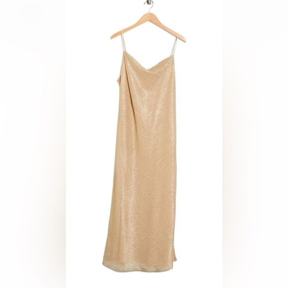 MARINA Cowl Neck Spaghetti Strap Metallic Maxi Gown Dress Size 6 - Picture 3 of 11